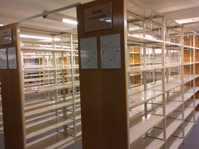 empty book shelves in old library