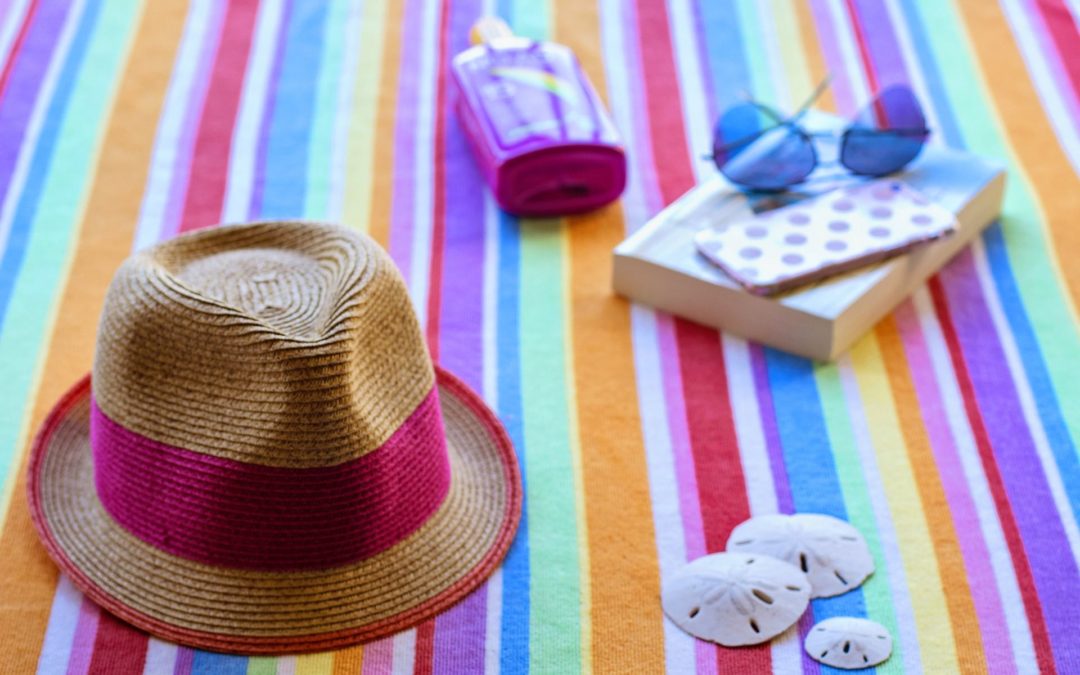 vacation, hat, books, summer, sunglasses